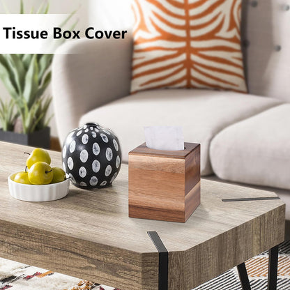 KYDIFS Tissue Box Cover Square, Acacia Wood Tissue Box Holder with Slide-Out Bottom, Wooden Tissue Box Cover Cube for Bathroom, Bedroom, Dinner Table, Office,Kitchen