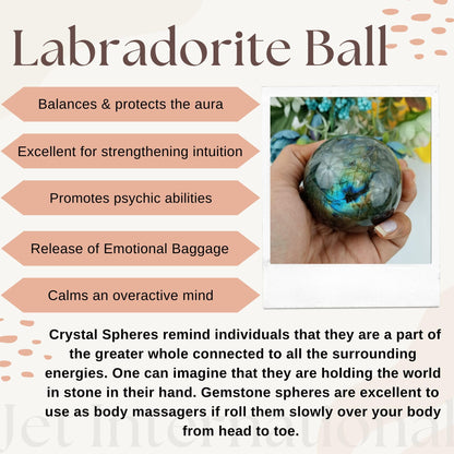 Jet Labradorite Crystal Ball 50-55 mm | Natural Labradorite Sphere with Stand for Positive Energy, Reiki Healing, Meditation, Aura Protection, Home Décor & Spiritual Gifts