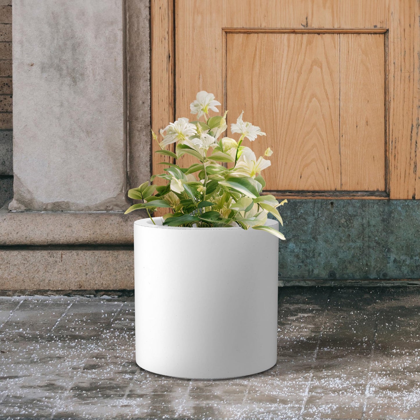 Kante 12.6" Dia Round Concrete Planter, Modern Style Large Cylindrical Plant Pot with Drainage Hole and Rubber Plug for Indoor Outdoor Patio, Pure White