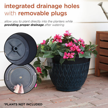 Alpine Corporation CLL404BL-2 Indoor Outdoor Stone Look Planters with Drainage Holes, Blue, Set of 2