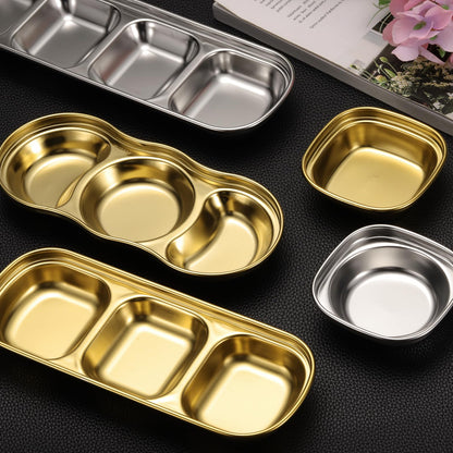uxcell 4 Pack Stainless Steel Dish Dipping Bowls with Rectangular Compartment Divided, Metal Seasoning Plate Dipping Bowl for Condiment Home Party Restaurant Picnic Travel, Silver