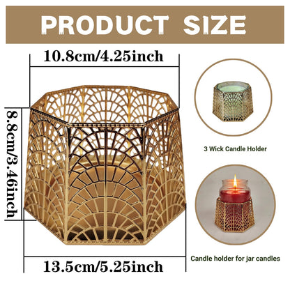 Dorephine 3 Wick Candle Holder, Golden Shell Design Candle Jar Holder for 4-Inch Diameter Jars (5.25" D x 3.5" H) (Golden)