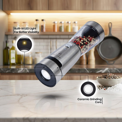 Essentialsmade Electric Salt and Pepper Grinder Set – Rechargeable Stainless Steel Mills – Upgraded 800mAh Battery, Large 200ml Capacity, & 5 Adjustable Coarseness Levels – Kitchen Seasoning Tools