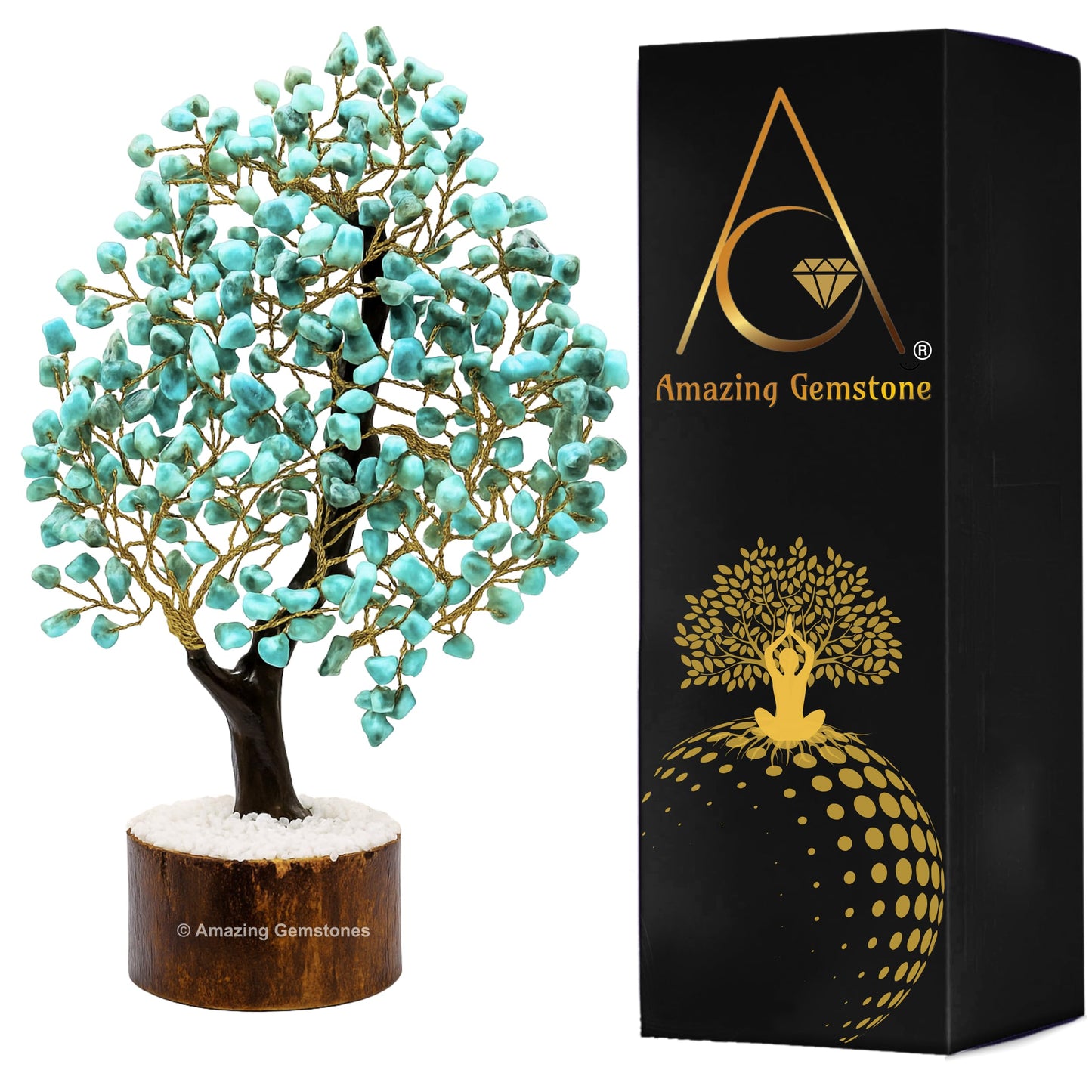 Amazing Gemstone Crystals and Healing Stones Birthday Gifts for Women - Larimar Crystal Tree of Life Home Decor Stocking Stuffers, Bookshelf, Room, Meditation Gift for Mom Dad, Unique Birthday Gifts