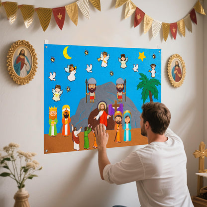 WATINC Easter Crucifixion Resurrection Felt Board - 41Pcs He is Risen of Jesus Board Stories Set, Interactive Religious Flannel, Education Toy