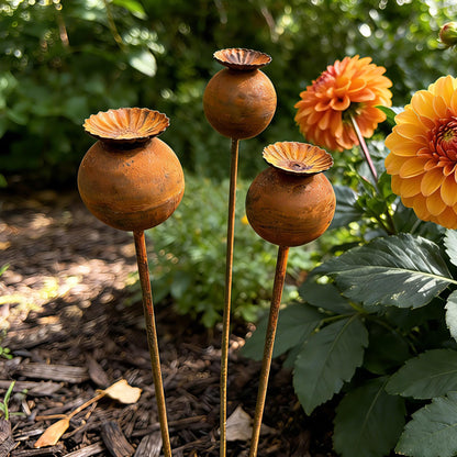 WHBIMGOOO Metal Flowers for Outside - 3PCS Decorative Garden Stakes, Flower Bed Decorations Outdoor, Metal Garden Yard Art Sculpture for Lawn Porch Pathway Patio