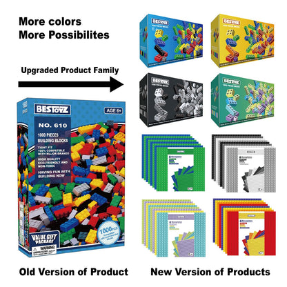 Bestoyz Building Bricks 1000 Pieces in Rainbow Colors, Classic Generic Building Blocks Toy for Boys & Girls, Educational Building Toys for Classroom, School, Toys for Kids Aged 4+