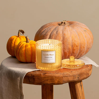 LA JOLIE MUSE Pumpkin Chai Candle| Spicy Chai & Vanilla | 10 oz Soy Wax Candle | 55 Hours Clean Burn | Elegant Home Décor & Hosting Gift