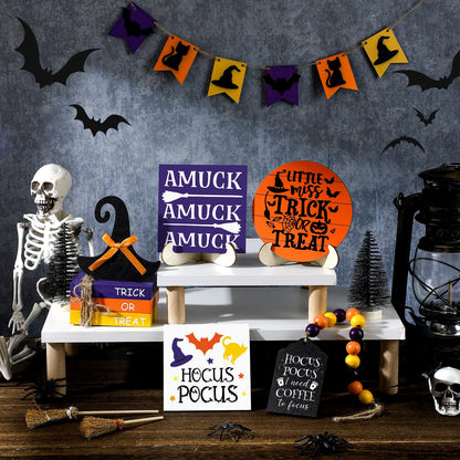 Wonderjune 19 Pcs Halloween Hocus Pocus Tiered Tray Decor Coffee to Focus Witch Table Decor with Wooden Signs Bead Garland Farmhouse Rustic Halloween Decorations for Home Table Party Supplies