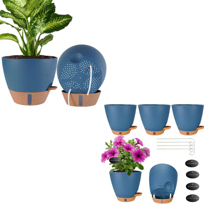 2 Pack 10 inch Plant Pots and 6 Inch Self Watering Pots for Indoor Plants (5-Pack), Plastic Planters with Water Window, Drainage Holes & Trays, Indoor Outdoor Flower Pots