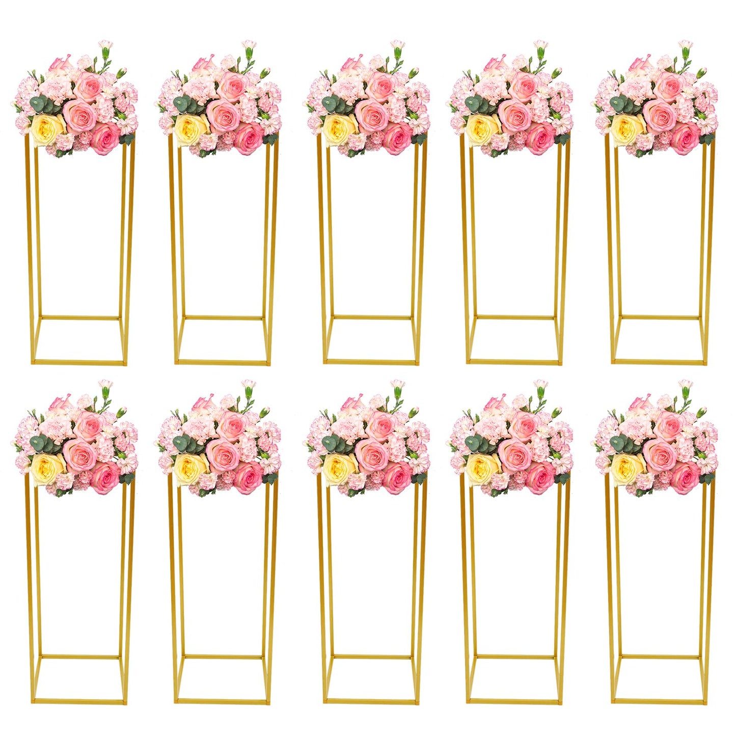 10 PCS 23.6inch Gold Column Wedding Flower Stand, Flower Floor Vase Display Rack, Wedding Centerpiece Flower Vase for Table, Tall Flower Holder for Home Party Wedding Decorations