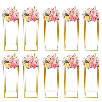 10 Pcs Gold Wedding Vases Centerpiece Stand, 23'' Party Table Centerpieces Metal Column Flower Stands Giant Flowers Decoration Metal Floor Column Geometric Rack for Weddings Birthday Party Decoration