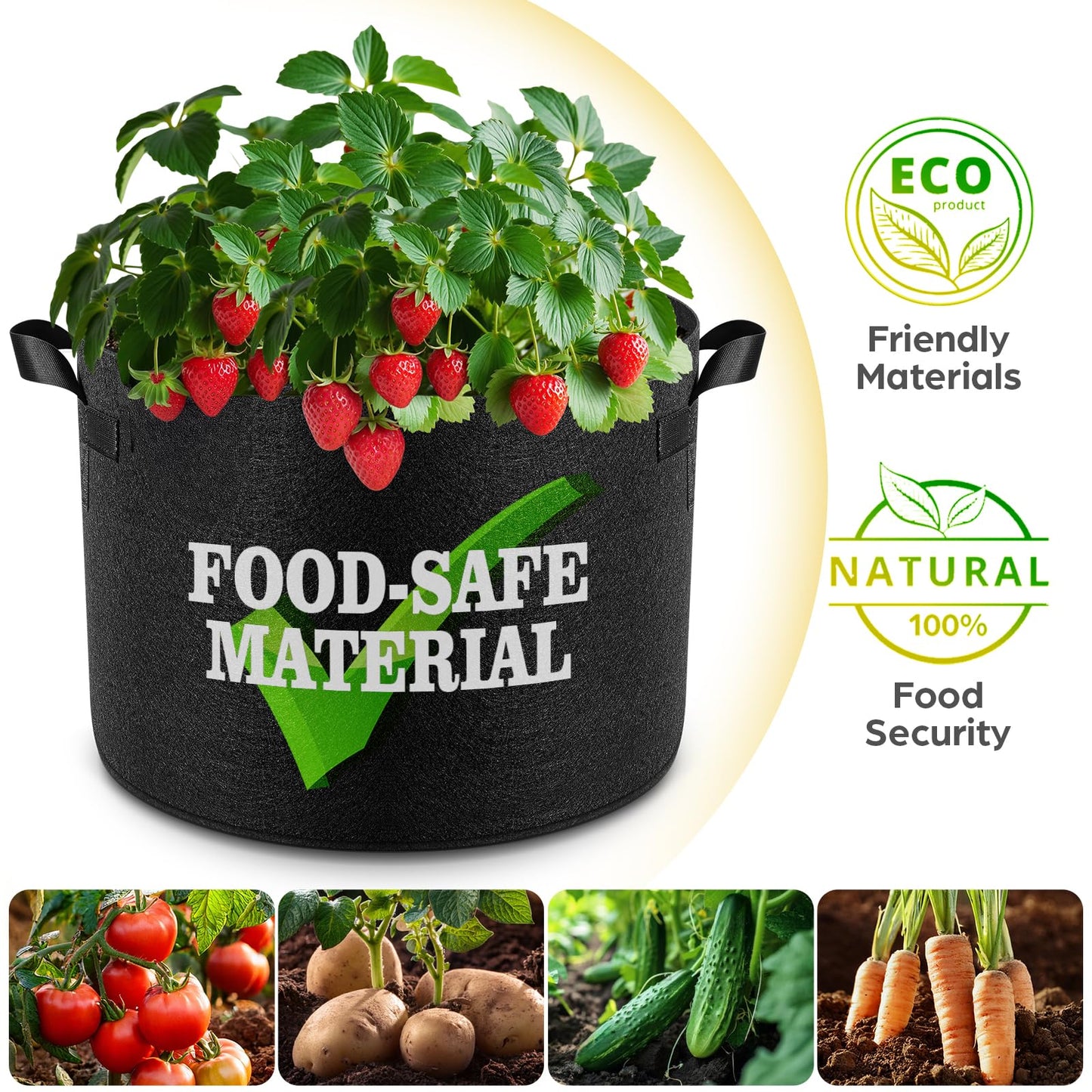 Jorvila 5 Pack 10 Gallon Grow Bags, Thickened Nonwoven Fabric Planter Pots with Handles, Heavy Duty 300G Garden Pots for Tomato, Potato and Vegetable