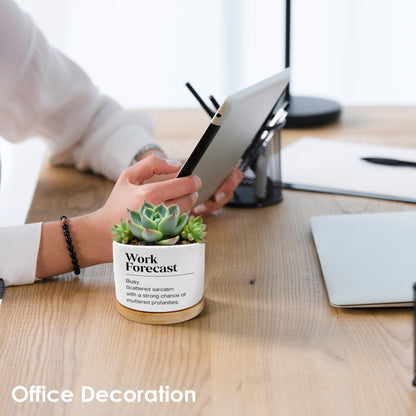 ROXMART Work Forecast Funny Plant Pots, Office Humor Gifts Succulent Planters, Funny Sarcastic Gifts for Coworkers Ceramic Plant Flower Pots for Home Office Desk Table Shelf(No Plants)