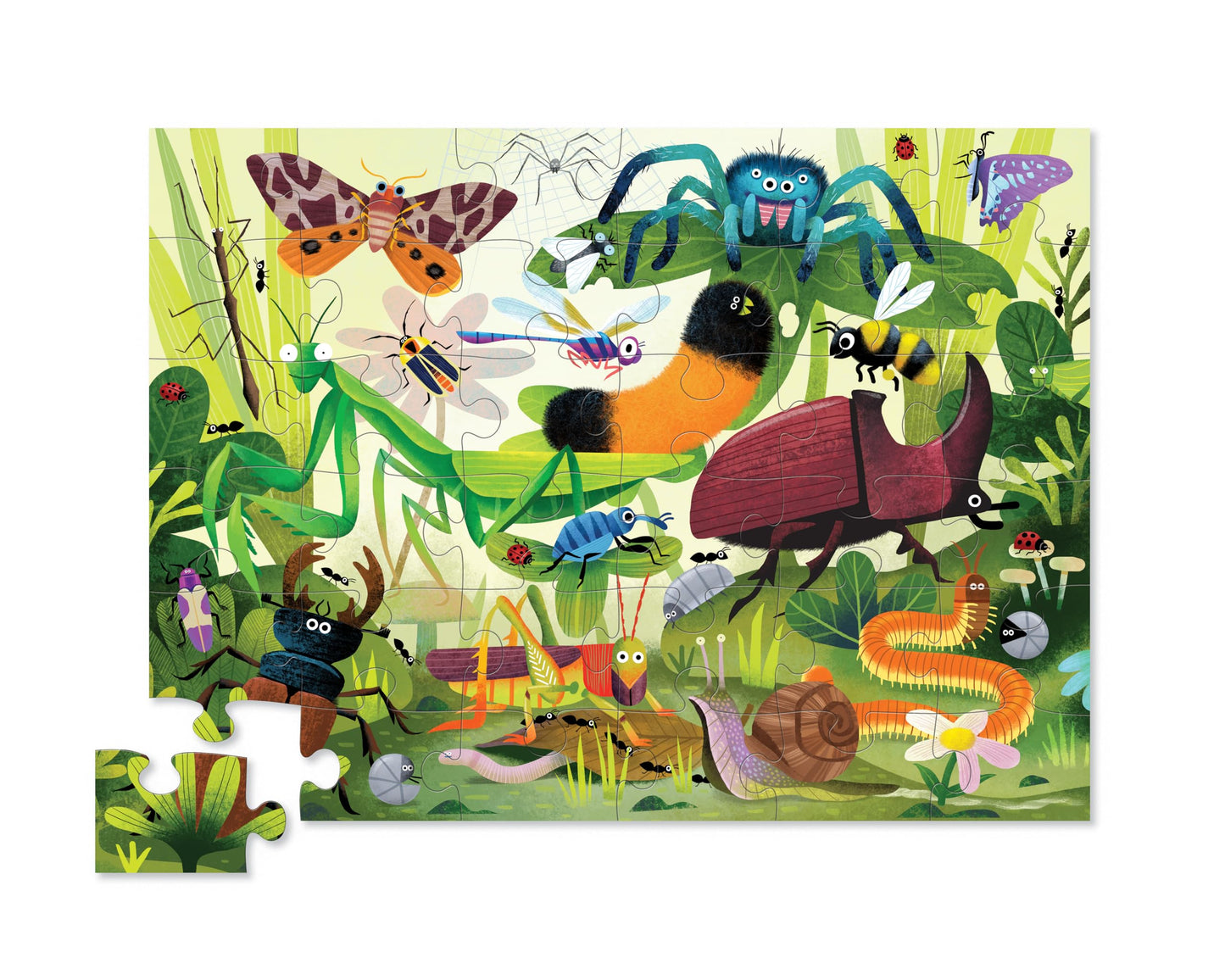 Crocodile Creek 36-Piece Jigsaw Floor Puzzle - Fun Floor Puzzles for Kids Ages 3-5 - Heavy-Duty Shaped Box for Storage - Backyard Bugs - 24" W x 18" H Finished