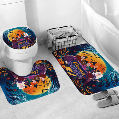 Apear1 4Pcs Halloween Shower Curtain Set Hocus Pocus Witch Shower Curtain for Halloween Bathroom Decor with Anti-Slip Waterproof Bathtub Bathroom Rugs Toilet Lid Cover, 12 Hooks (Witch)