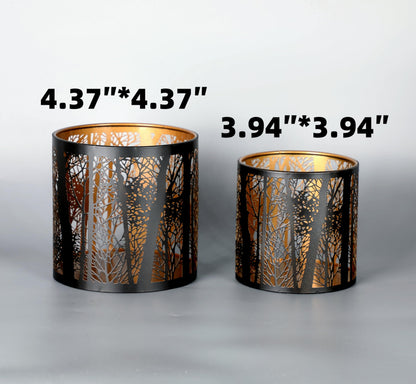 Set of 2 Tealight Candle Holder, Candle Holder with Pattern of Trees Forest, Romantic Mosaic Tea Light Holder Cup for Table Centerpieces, Christmas, Birthday Party, Home Decor