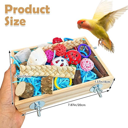 BNOSDM Bird Foraging Toys Box Colorful Parrot Foraging and Shredding Toy Boxes Natural Bird Toy Wooden Birds Chewing Toys for Parakeet, Conure, Cockatiel, Budgies, Lovebirds (Small)