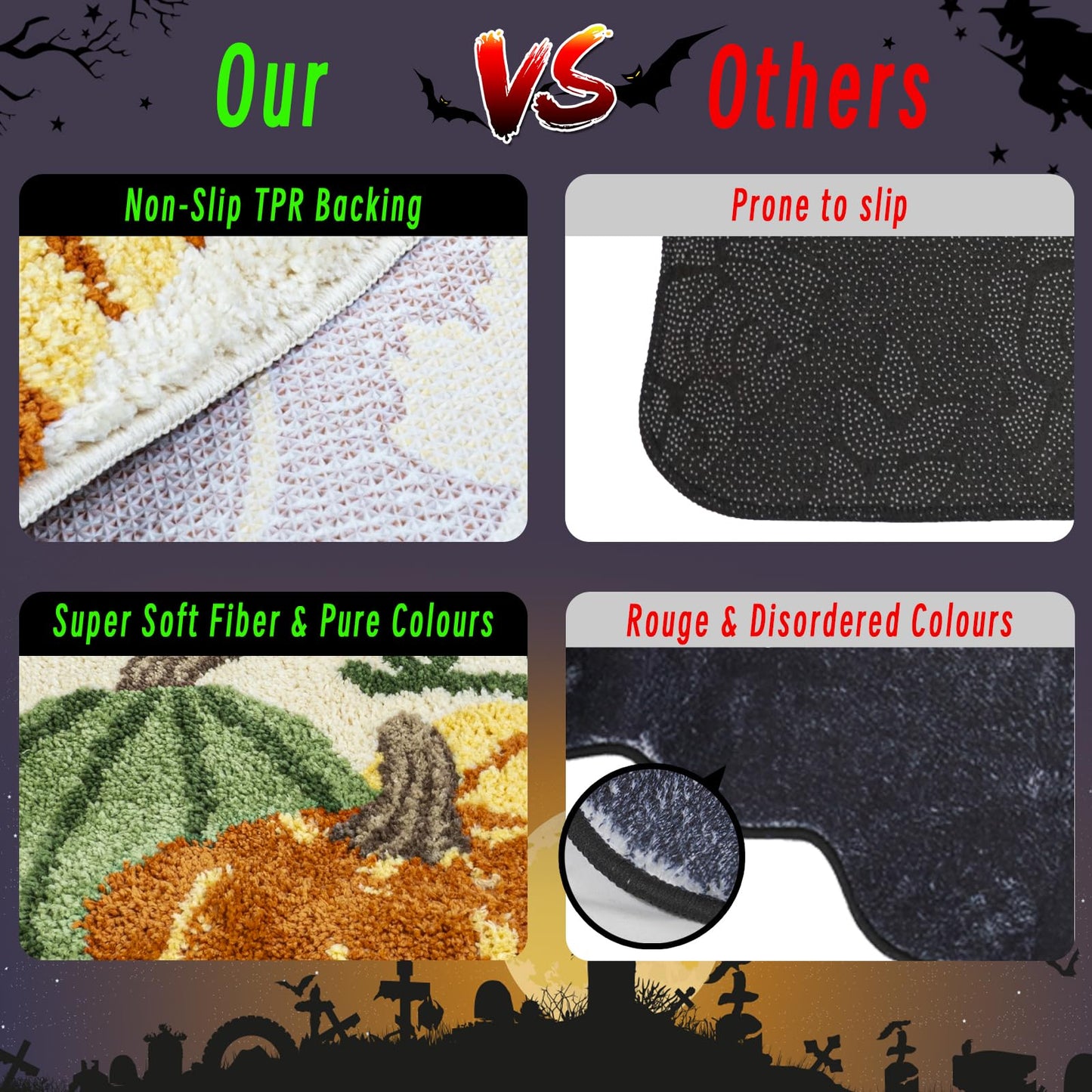 Good Haus Halloween Bath Rug for Bathroom Spooky Ghosts Bath Mat Bat Doormat Non Slip Cute Rugs for Kitchen Bedroom Holiday Outdoor Bedroom(Festival Pumpkin)