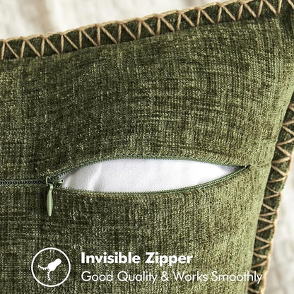 MIULEE Pack of 2 Euro Sham Pillow Covers 24x24 Inch Olive Green Farmhouse Decorative Throw Pillow Covers with Stitched Edge Soft Chenille Solid Dyed Pillow Covers for Bed Sofa Couch Living Room