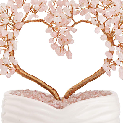 Jovivi Rose Quartz Crystal Heart Money Tree Healing Gemstone Bonsai Tree for Wedding Ceremony Reiki Balancing Energy Meditation Feng Shui Wealth & Good Luck Home Indoor Office Decor 7.87"-8.26"