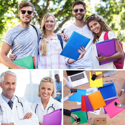 Patelai 48 Pcs Plastic Folders with 2 Pockets and 3 Prongs Home Folders with Card Slot Letter Size Heavy Duty Report Covers for Back to School(Cute Color,Classic)