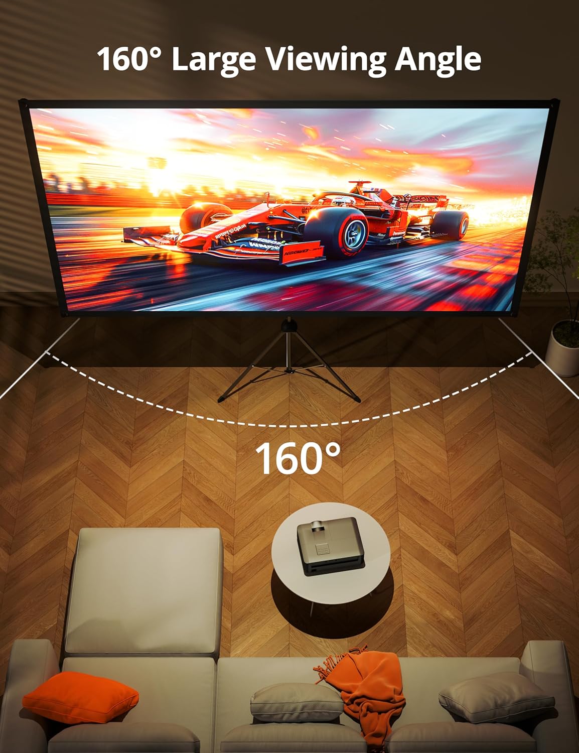 Projector Screen with Stand 80 inch Indoor Outdoor Projector Screen 16:9, 4K HD PVC Projector Screen with 1.5 Gain, projector screen for Backyard Theater and Wall Hanging 2IN1 with Carry Bag, Ground