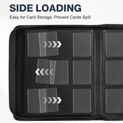 Toploader Binder, Holds 360 Toploaders, 100 Toploaders INCLUDED, 9-Pocket PU Cover Top Loader Binder for 3" x 4" Rigid Toploader, Ringless Double-Sided Toploader Card Binder for TCG, Sport Cards