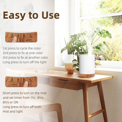 ASAKUKI 300ML Essential Oil Diffuser, Quiet 5-in-1 Premium Humidifier, Home Fragrance Aroma Diffuser with 7 LED Color Changing Light and Auto-Off Switch -Light Brown