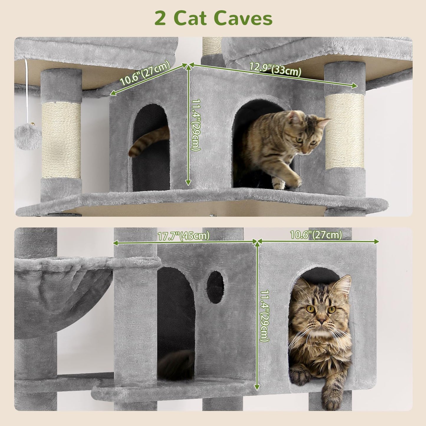 Globlazer Cat Trees and Towers for Multiple Adult Cats, 82-inch XXL Tall Cat Tree Tower for Indoor Cats with Scratching Post, 3 Perches, 2 Condos, 2 Hanging Baskets, F82, Light Grey