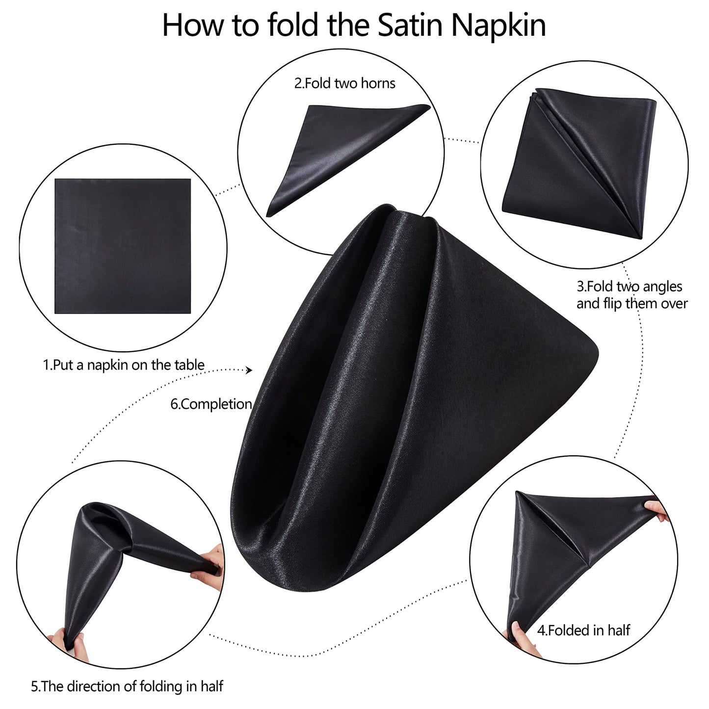 Counfeisly 16 Pack Square Satin Dinner Napkins, 17x17 Inches Silky Soft Smooth Table Cloth Napkins for Restaurant Weddings Banquet Party Decoration, Black