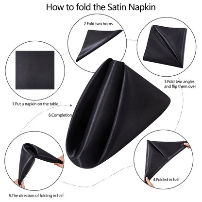 Counfeisly 16 Pack Square Satin Dinner Napkins, 17x17 Inches Silky Soft Smooth Table Cloth Napkins for Restaurant Weddings Banquet Party Decoration, Black