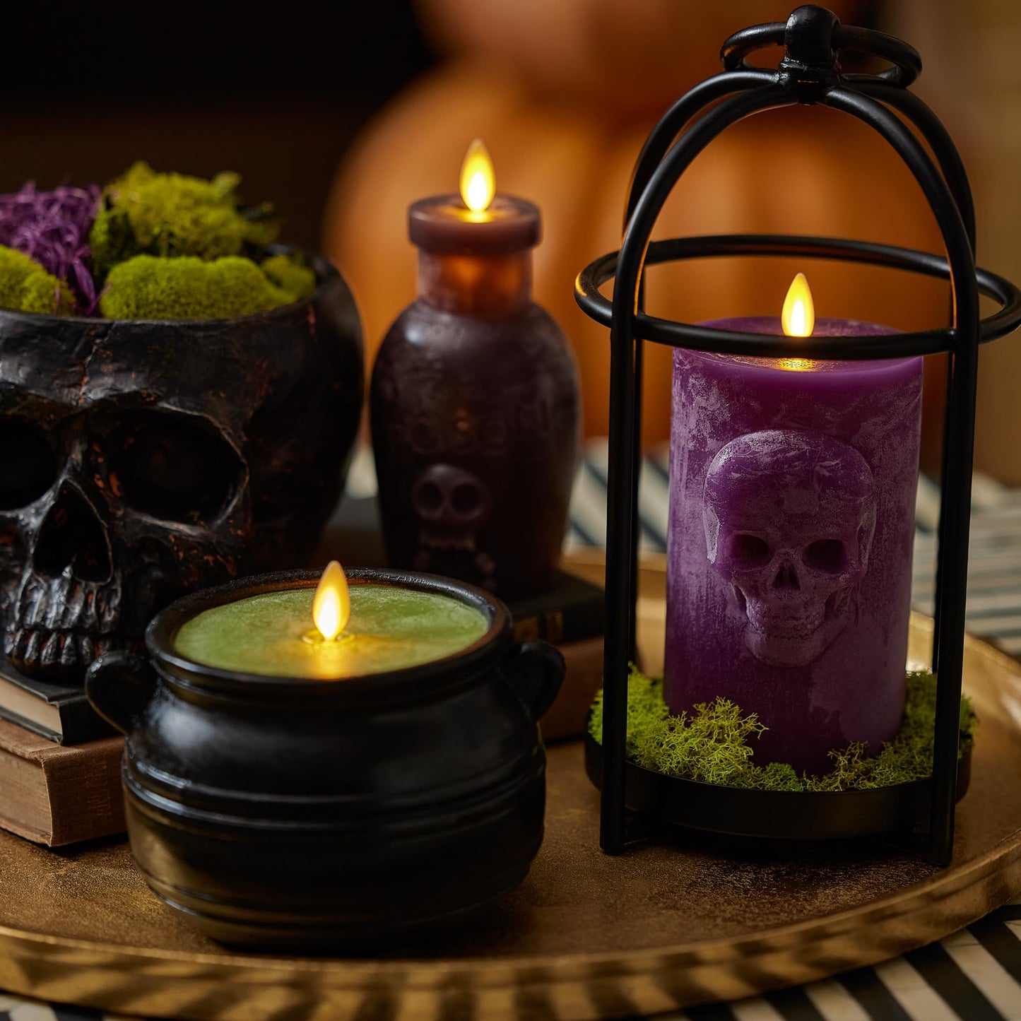 Luminara Green Potion Flameless LED Candle Cauldron Frosted Matt Black Painted Halloween Decoration Moving Flame Candle 5.7" x 4.25"