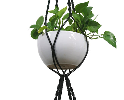 Macrame Plant Hanger & Holder, Hanging Planter 4 Legs Double Deck for 8 inch to 10 inch Two Pots Indoor Outdoor Hanging Planter Cotton Rope 67 Inch with Metal Ring (Cotton-Black)