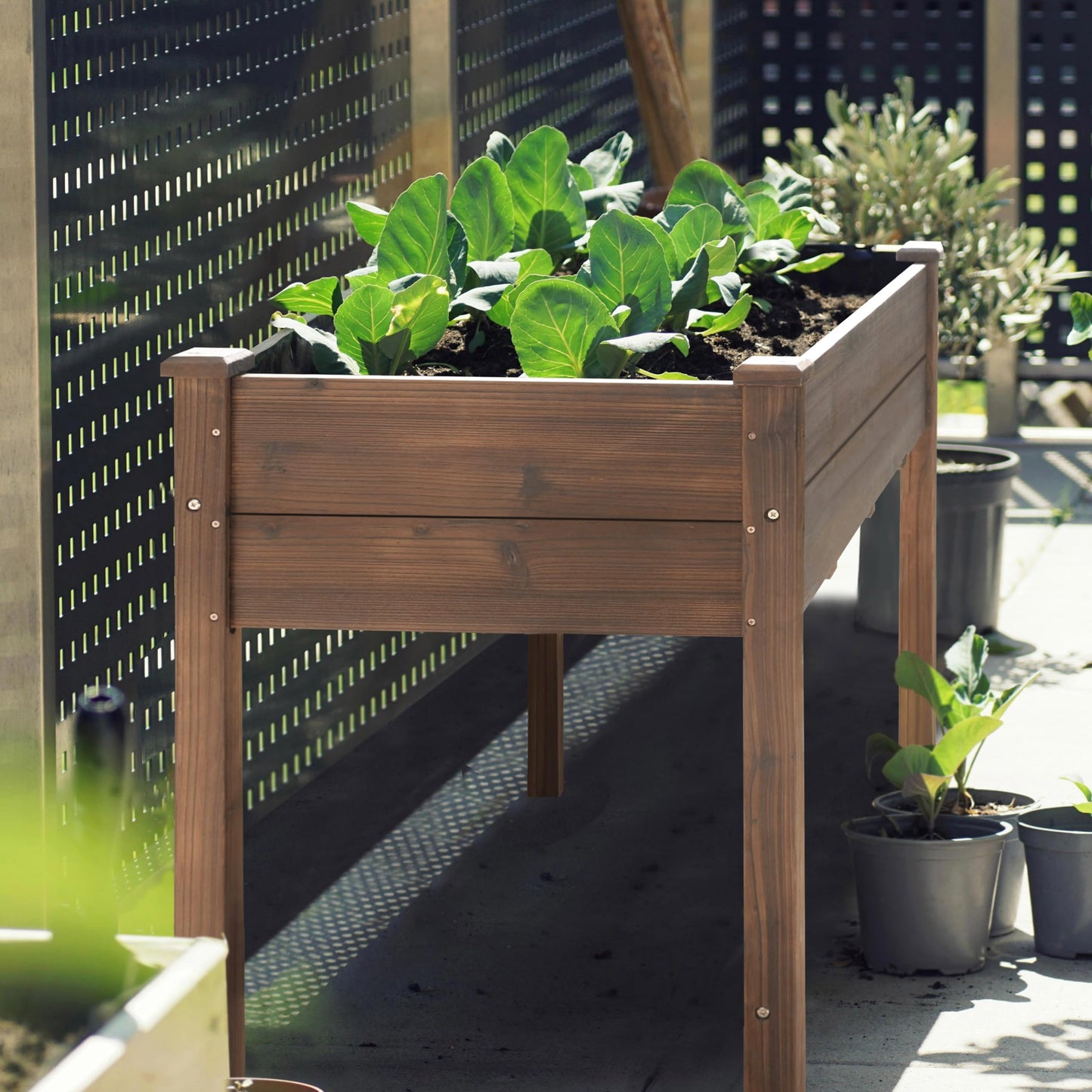 BlueWish Cedar Raised Garden Bed, 48" W x 24" D x 30" H Raised Garden Bed with Detachable Black Liner, 3 Drainage Holes, Planter Box for Outdoor, Patio, Backyard, Rustic