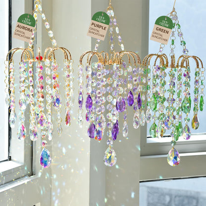 Hanging Window Garden Crystal Sun Catcher, Luxury Elegant Gold-Plated Decor, Party Crystal Ornament (Aurora)