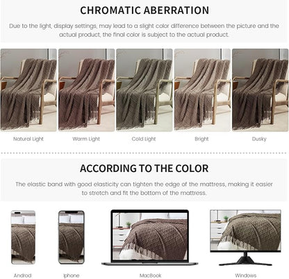 BOURINA Brown Throw Blanket 50 x70 Inches Jacquard Argyle Throw Textured Solid Soft Throws and Blankets for Sofa or Bed Knitted Decorative Blanket