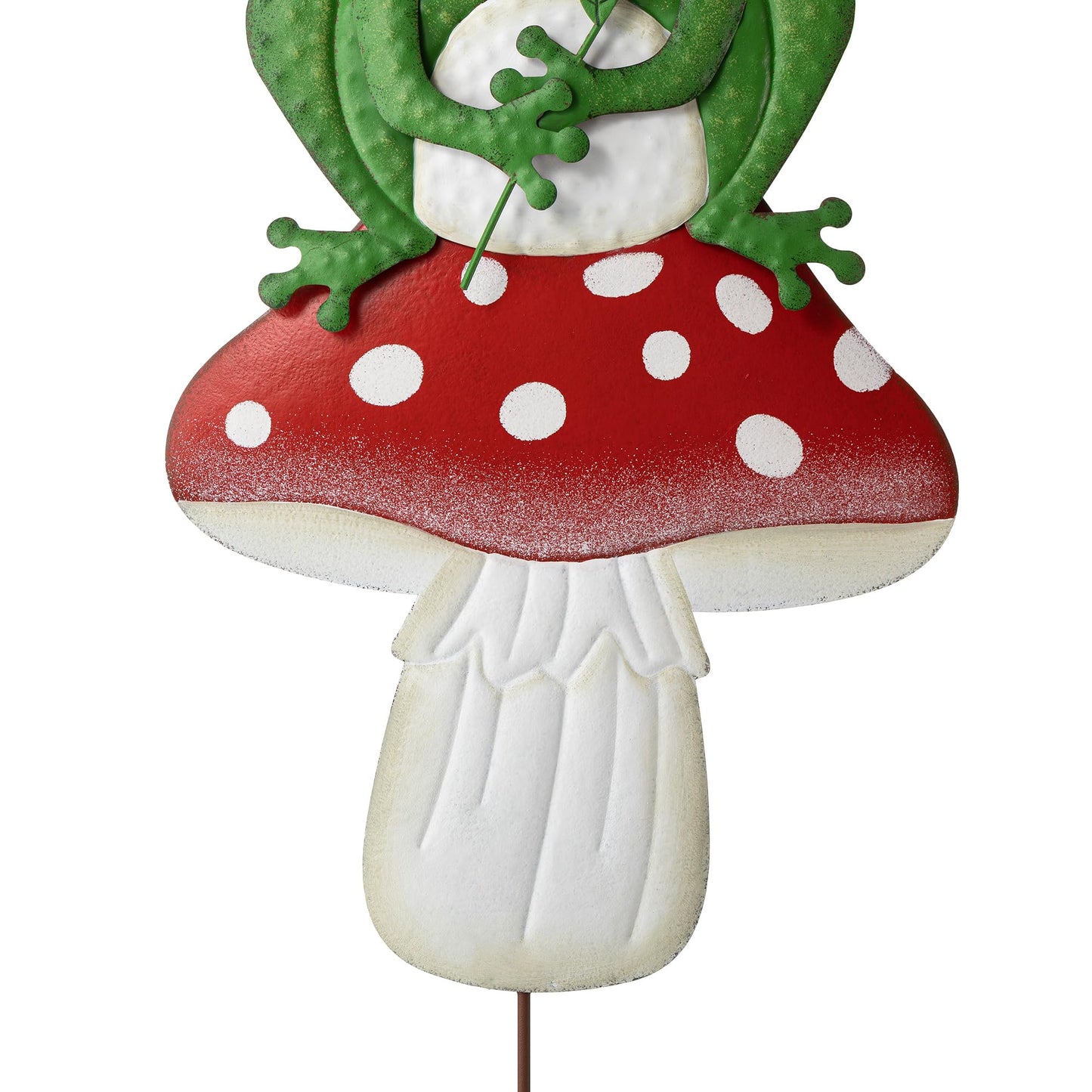 Glitzhome Mushroom and Frog Garden Yard Stake, 30 ”H Metal Stacked Yard Patio Charming Stake Powder-Coated Vibrant Finish Lifelike 2-in-1 Design Ornament Detachable Lawn Wall and Floor Decoration