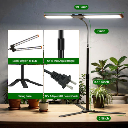 Wotime Grow Light for Indoor Plants,6000K White Sun Spectrum Growing Light Lamp with Red Blue LED for Pot Succulents Seeds, Light Strip Foldable & Height Extendable 9-25'', Auto Timer 4 8 12Hrs