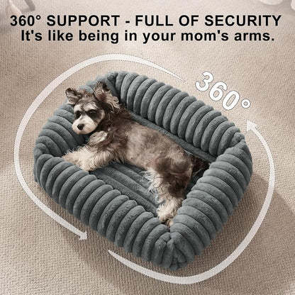 FURTIME Dog Bed for Small Dogs, Washable Orthopedic Dog Cat Bed with Removable Cover, Rectangle Soft Calming Sleeping Puppy Bed Durable Pet Cuddler with Anti-Slip Bottom, Grey, S (20"x19"x6")