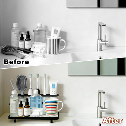 Diatomite Toothbrush Holder for Bathroom, Quick Dry Diatomaceous Earth Base, 5 Slot Electric Toothbrush Organizer for Countertop, Toothpaste Holder Bathroom Counter Organizer, Black