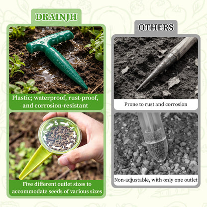 DRAINJH Mini Seed Spreader, 19 Pcs Seed Planter Tool Dispenser for Small Seeds, Hand Seeder Spreader with Plant Labels, Ergonomic Plastic Dibber Garden Tool and Gloves for Lawns