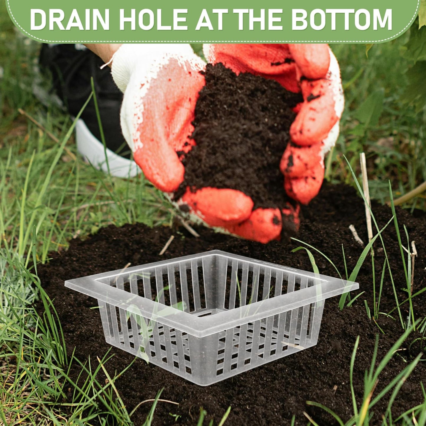 Happyyami 10 Pcs Square Hydroponic Net Pots with Drainage Holes 6.10X6.10X1.88 Inch Mesh Planting Baskets for Vegetables Flowers Home Gardening