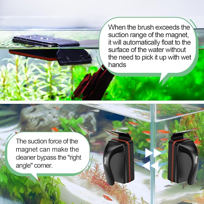 hygger Magnetic Aquarium Fish Tank Glass Cleaner,Detachable Dual-Blades Brush Tool with Floating Scrubber, Double Side Magnetic Algae Scraper for 0.4-0.8 Inch Thick Glass Aquariums Tank (L)