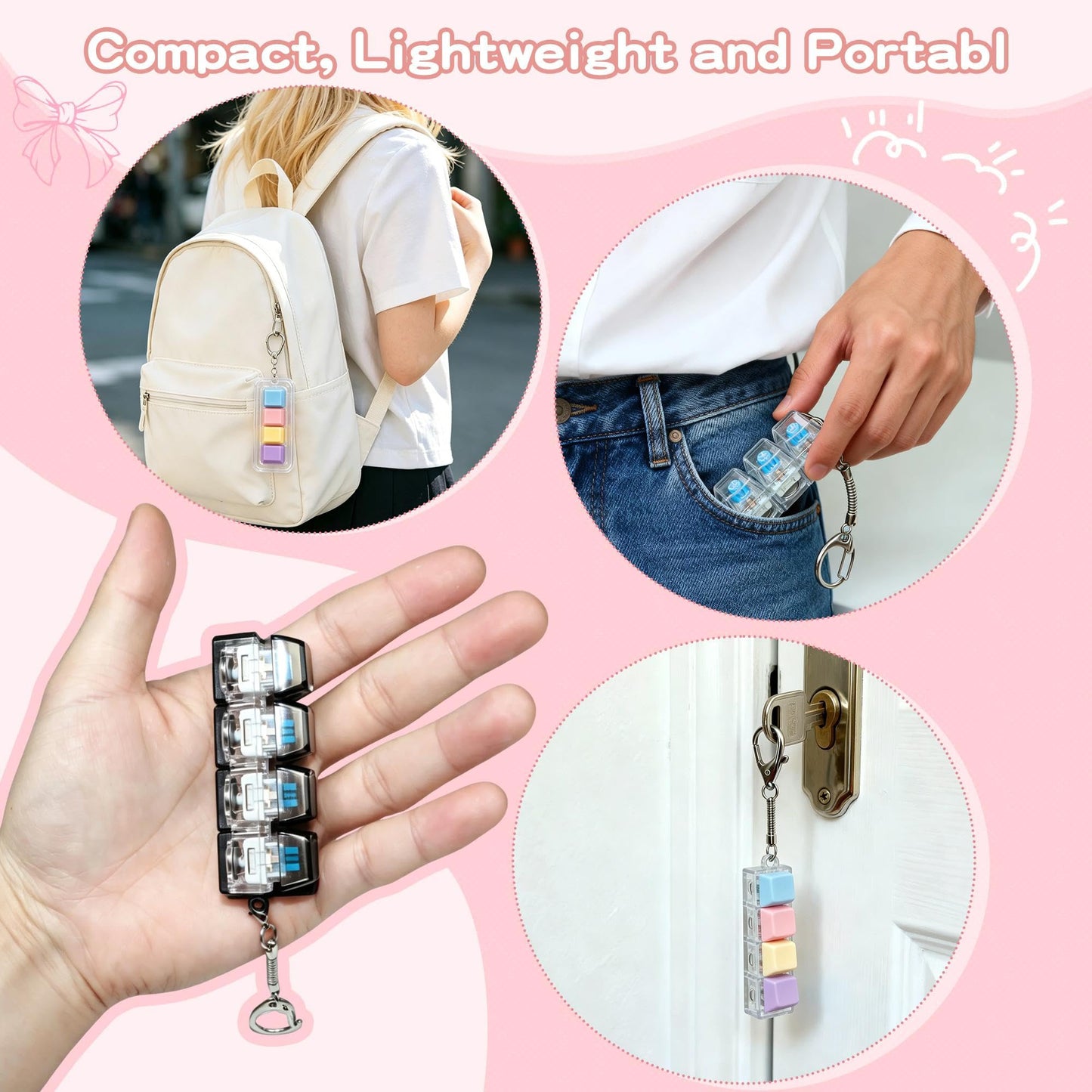 3 PCS Keyboard Fidget Click ,Keyboard Fidget Keychain 3-in-1 Keyboard Decompression Button Finger Clicker (Colorful)