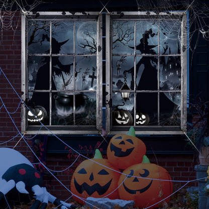 Preboun 2 Pcs Halloween Witch Window Clings Decoration Scary Halloween Window Silhouette Cover Curtain Poster for Wall Garage Door Home Indoor Outdoor Party Favors