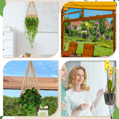 Weysat 10 Pack Hanging Orchid Planter Thai Bamboo Woven 4 Inch Bird Nest Style Orchid Hanging Basket Bamboo Flower Basket with Metal Hook for Trellis Gazebo Indoor Outdoor Wall Small Flower Planter