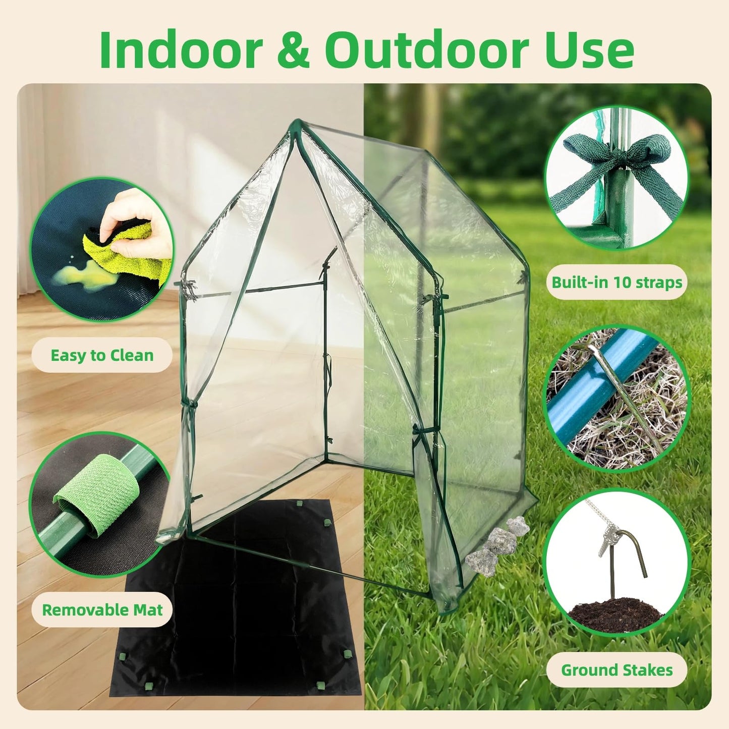 GreenGiggle Portable Greenhouse for Outsides, 36x36x59 Inch Green House Tent with PVC Cover, Garden Plant Protector with Zippered Door for Vegetables Flowers Fruits Herbs