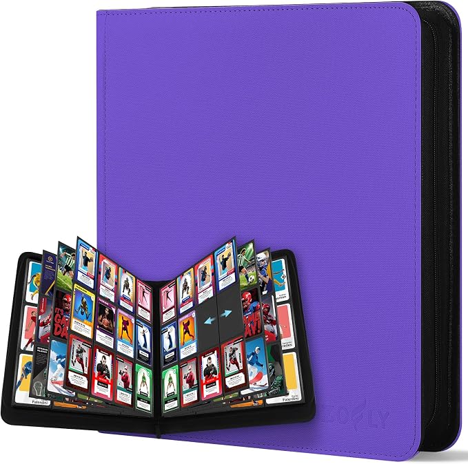 12 Pocket Card Binder, Zipper Trading Card Binder, 720 Large Capacity Side Loading Non-Ring Card Album, Double Sided Acid-Free Card Protector Binder, Card Collection for TCG, MTG, Sport Card, Purple