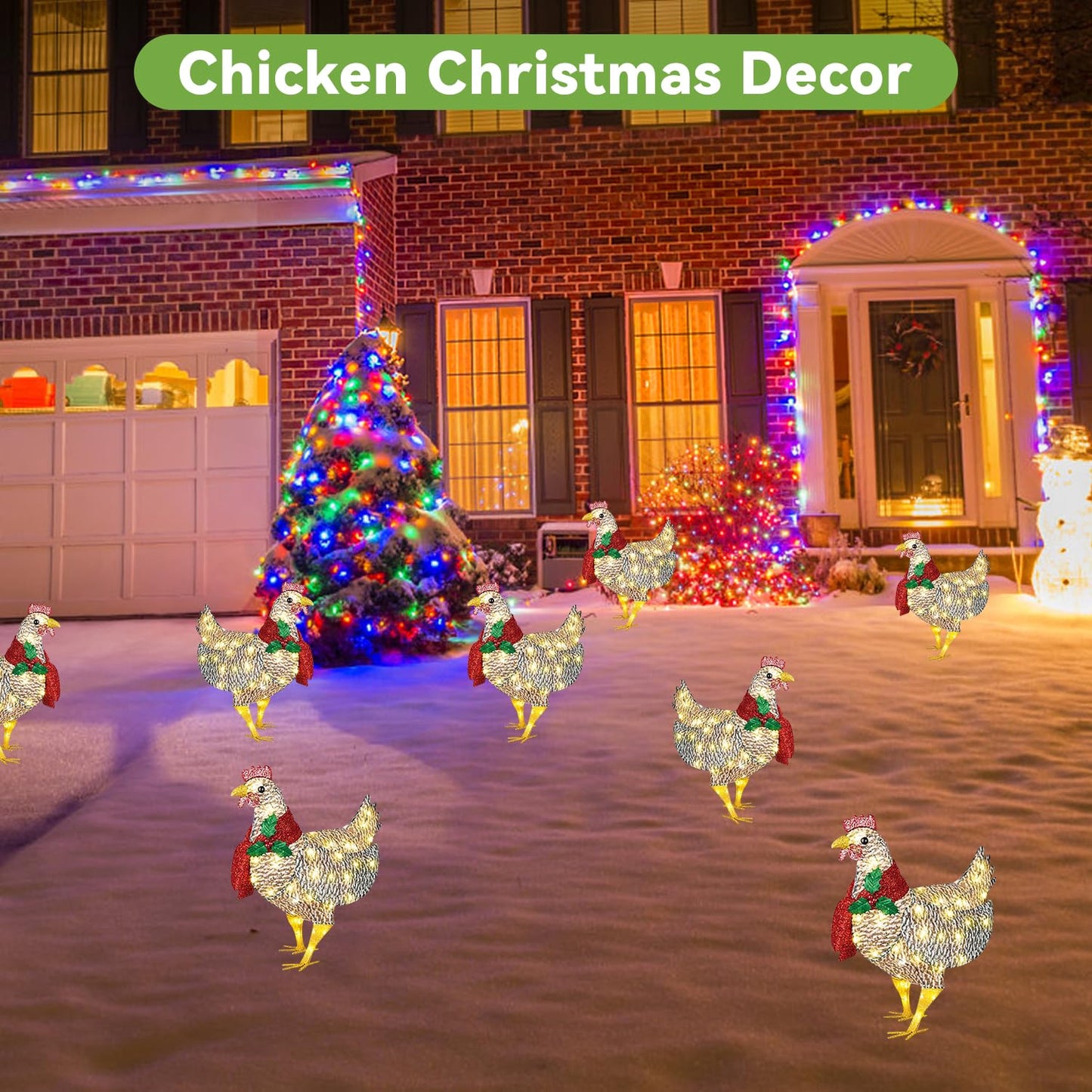 Light Up Chicken Outdoor Christmas Decor, Lights LED Yard Signs with Stakes Chicken Ornaments, Light Up Chicken with Scarf for Xmas Gifts Courtyard Lawn Garden Christmas Feeling Decoration